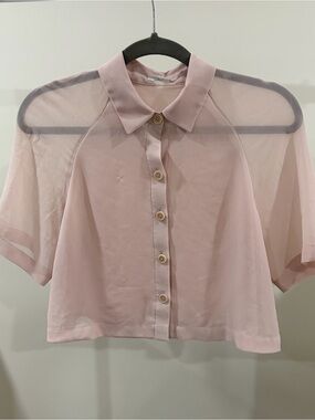 Wilfred Light Pink Sheer Button-Front Crop Blouse
